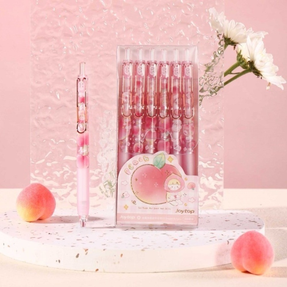 Joytop Peach Gel Pen Set 6 Pack Pink Rose Gold Clip 0.5mm Retractable Stationery